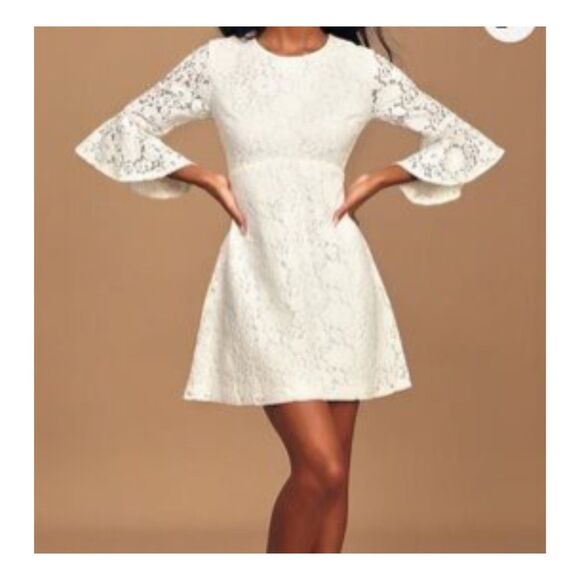 Lulus White Dress 3/4 Bell Sleeve Sz L #1311 - Picture 1 of 9